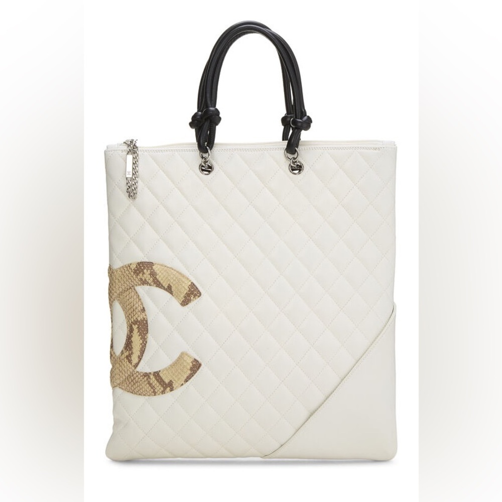 Chanel Medium White Lambskin Cambon Ligne Flat Tote